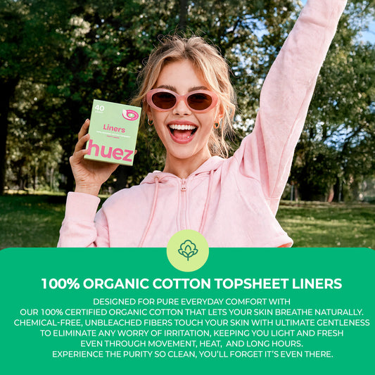 huez Pure Organic Cotton Panty Liners - 2 Pack (80 Count)