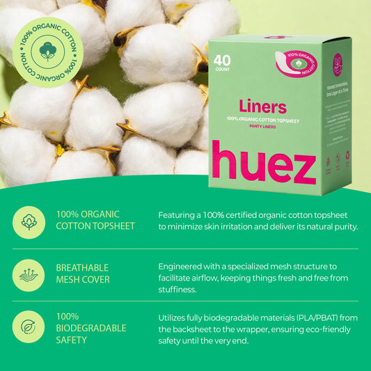 huez Pure Organic Cotton Panty Liners - 4 Pack (160 Count)