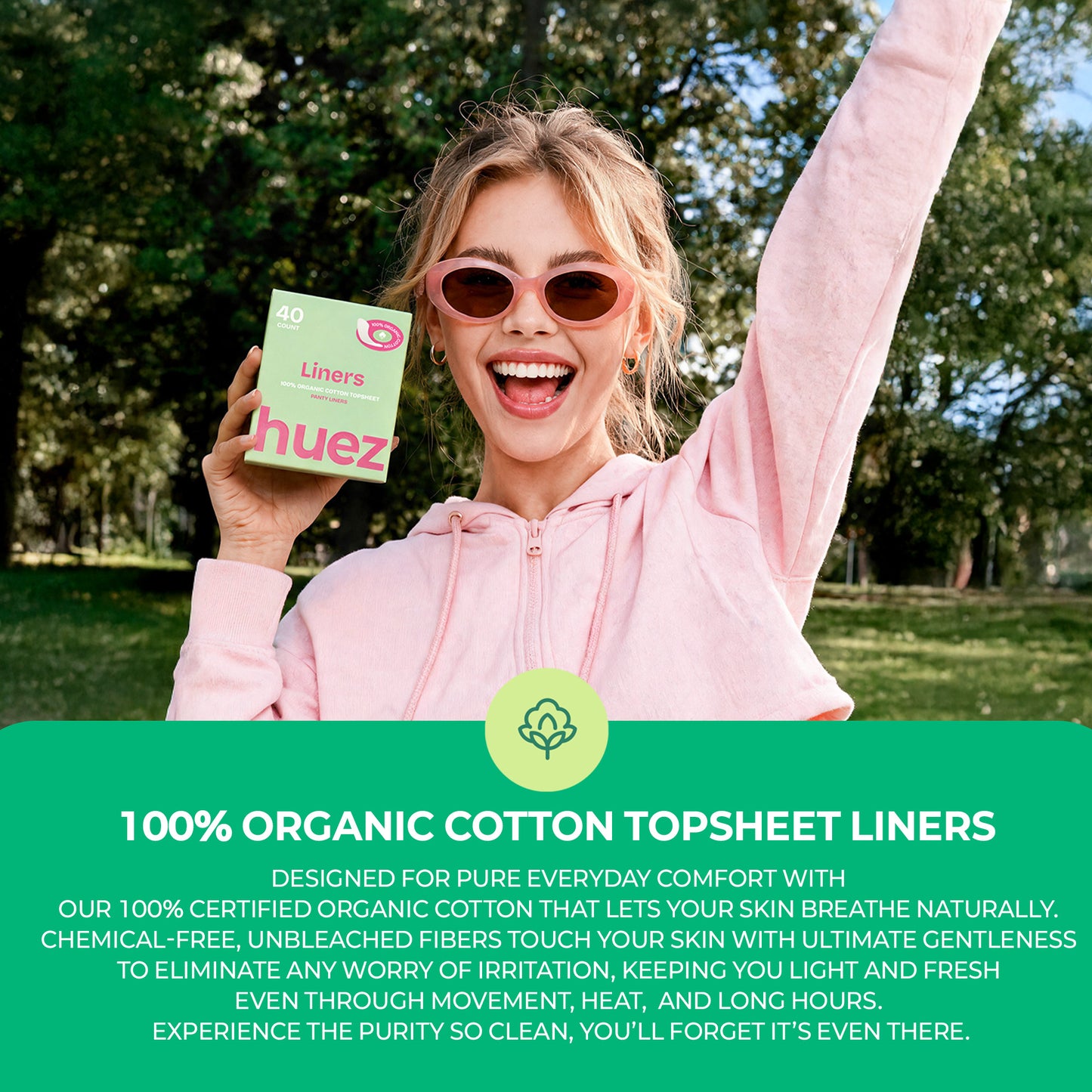 huez Pure Organic Cotton Panty Liners - 4 Pack (160 Count)