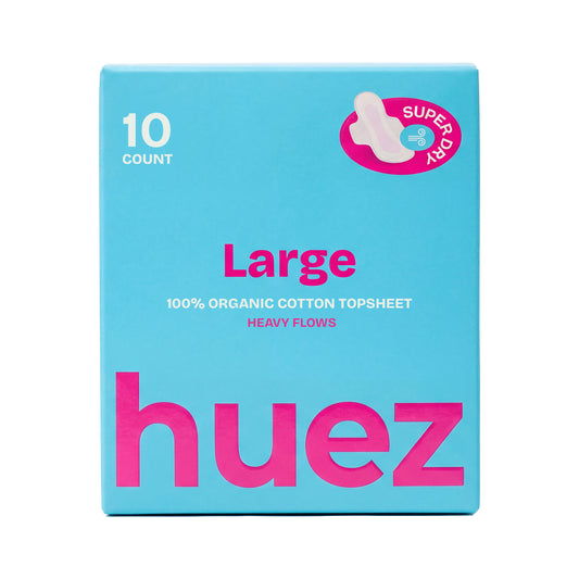 huez 100% Organic Cotton top sheet Sanitary Pads - Large (10 Count) - 11.4 inch
