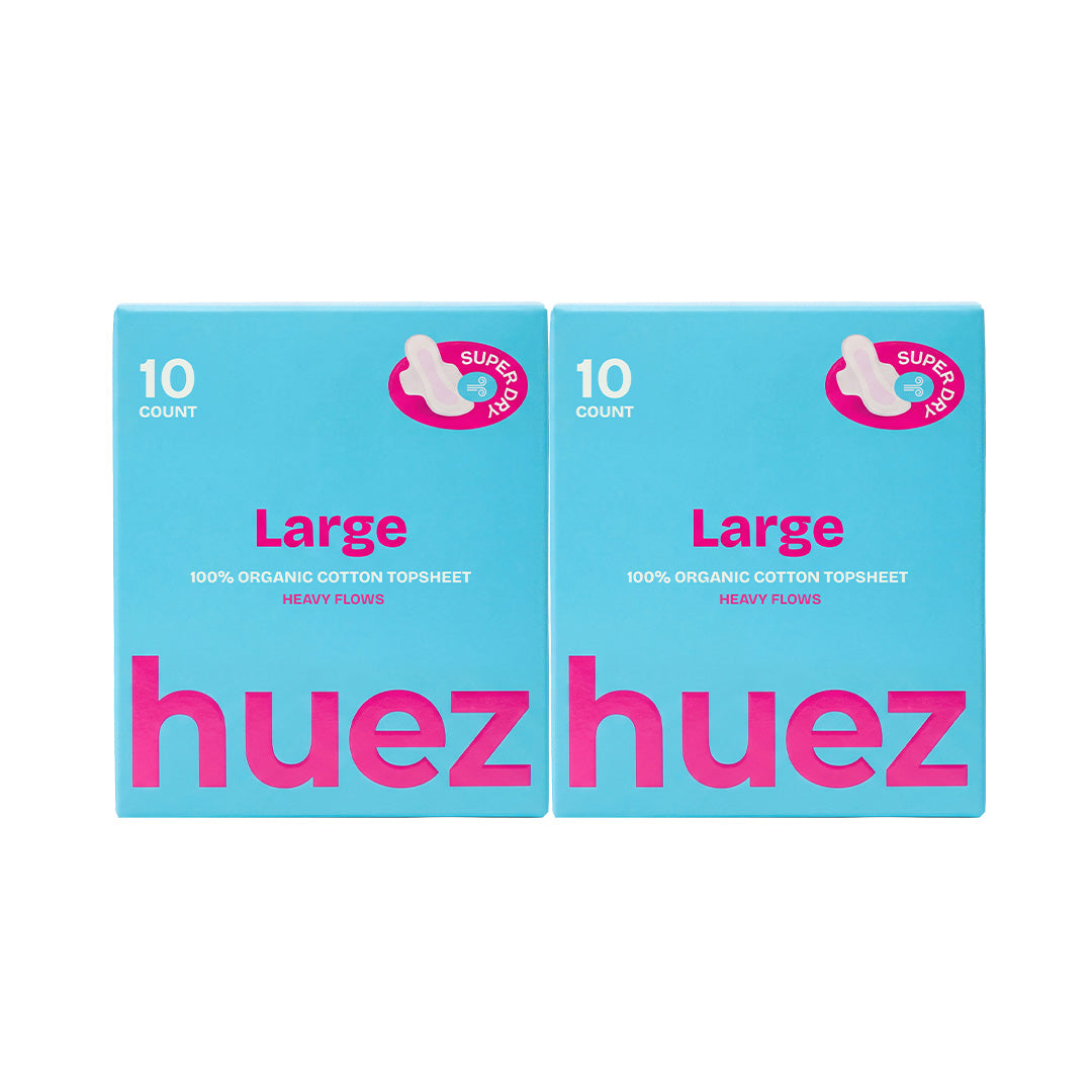 huez 100% Organic Cotton top sheet Sanitary Pads (Large 20 Pads / 2 Packs) - 11.4 inch