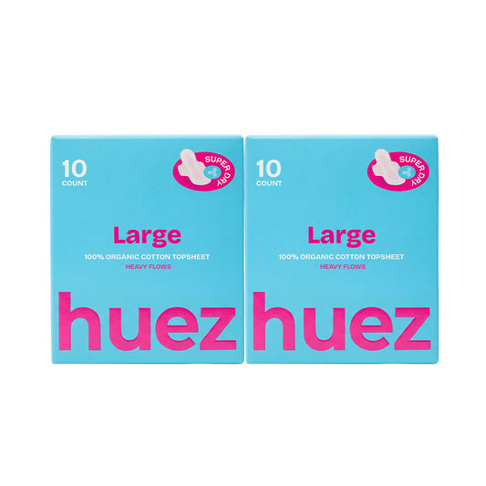 huez 100% Organic Cotton top sheet Sanitary Pads (Large 20 Pads / 2 Packs) - 11.4 inch