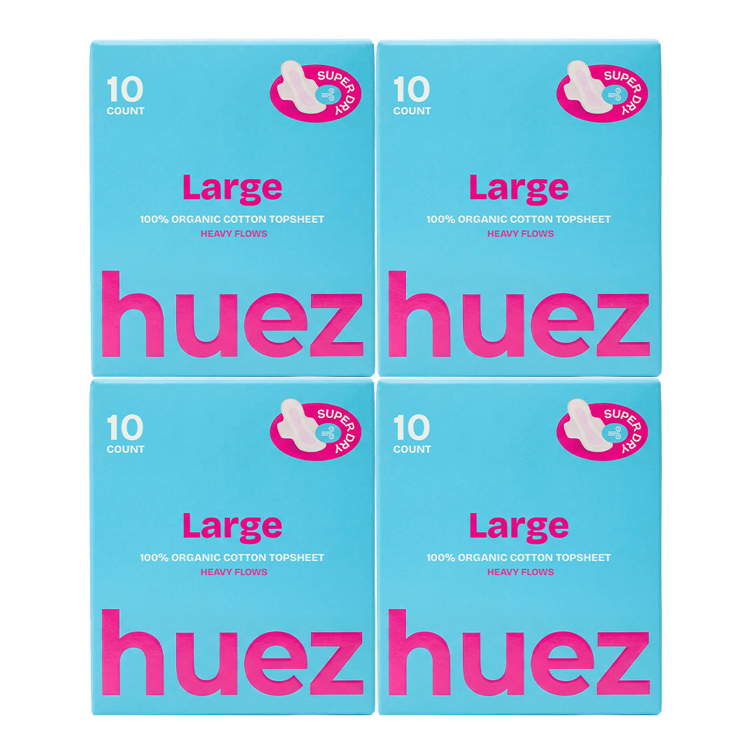 huez 100% Organic Cotton top sheet Sanitary Pads (Large 40 Pads / 4 Packs) - 11.4 inch