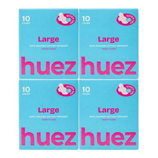 huez 100% Organic Cotton top sheet Sanitary Pads (Large 40 Pads / 4 Packs) - 11.4 inch