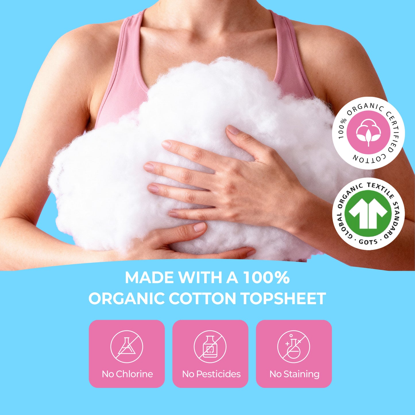 huez 100% Organic Cotton top sheet Sanitary Pads (Large 40 Pads / 4 Packs) - 11.4 inch