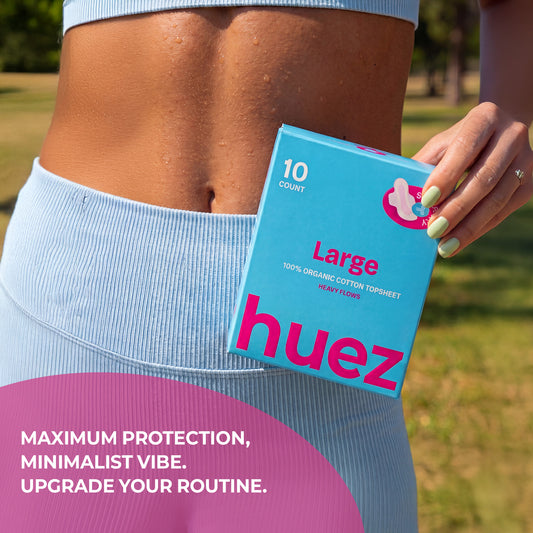 huez 100% Organic Cotton top sheet Sanitary Pads - Large (10 Count) - 11.4 inch