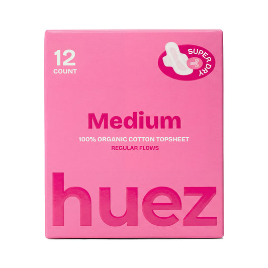 huez 100% Organic Cotton top sheet Sanitary Pads - Medium (12 Count) - 9.4 inch