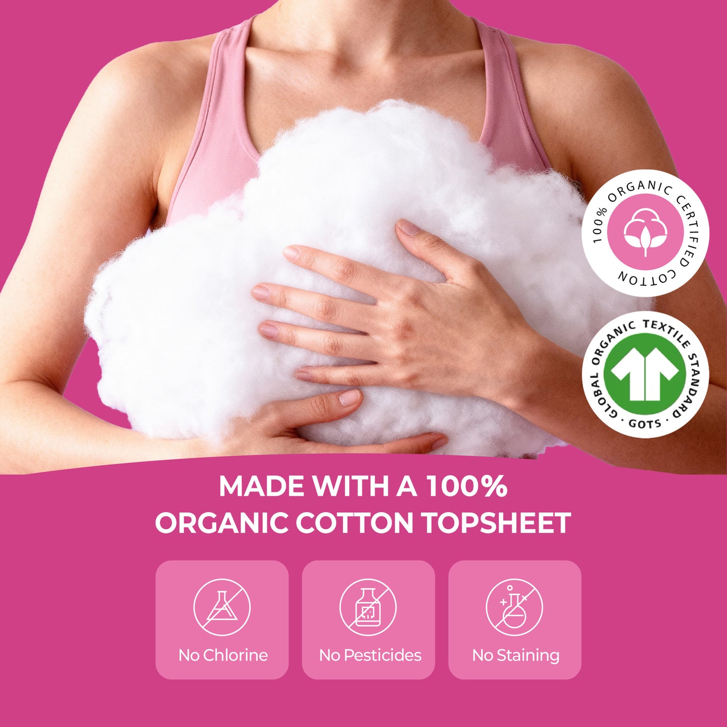 huez 100% Organic Cotton top sheet Sanitary Pads - Medium (24 Count) - 9.4 inch