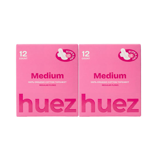 huez 100% Organic Cotton top sheet Sanitary Pads - Medium (24 Count) - 9.4 inch