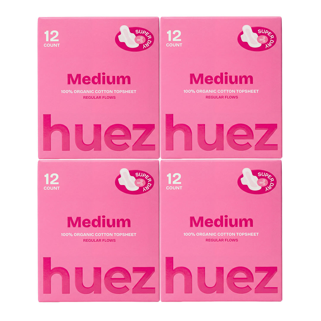 huez 100% Organic Cotton top sheet Sanitary Pads - Medium (48 Count) - 9.4 inch