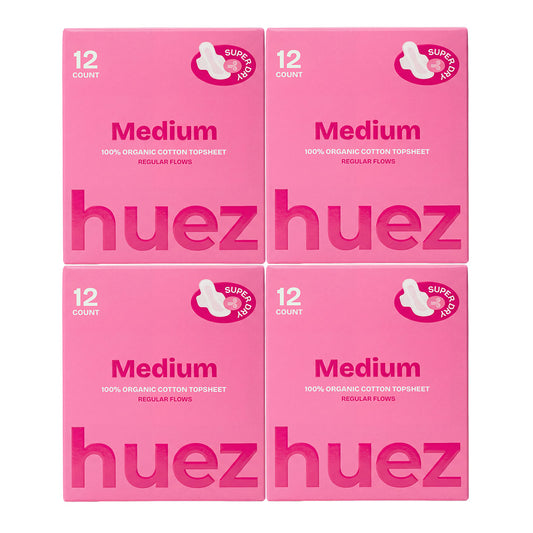 huez 100% Organic Cotton top sheet Sanitary Pads - Medium (48 Count) - 9.4 inch