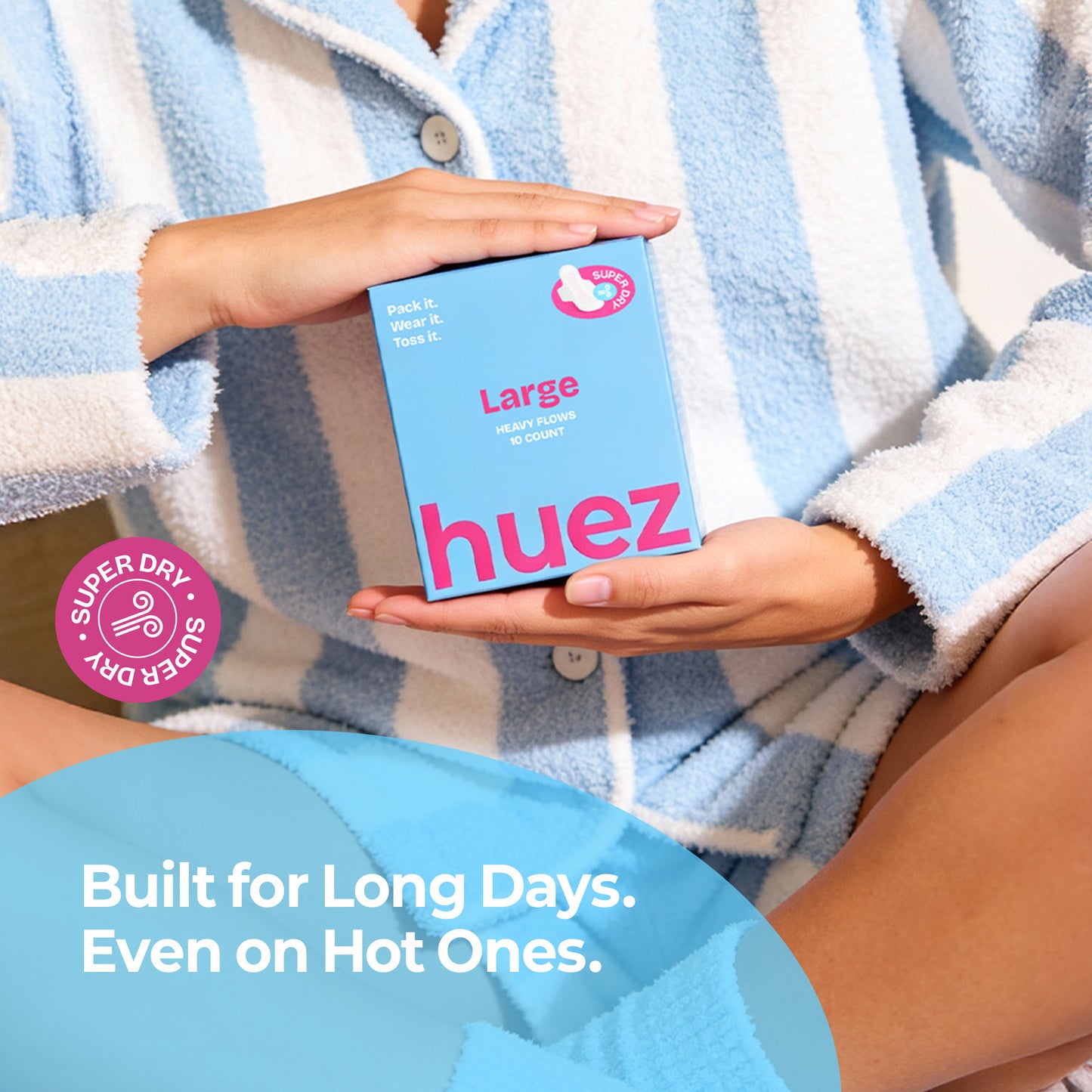 huez 100% Organic Cotton top sheet Sanitary Pads (Large 40 Pads / 4 Packs) - 11.4 inch