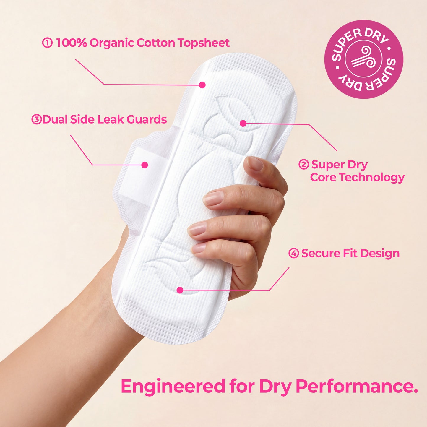 huez 100% Organic Cotton top sheet Sanitary Pads - Medium (24 Count) - 9.4 inch
