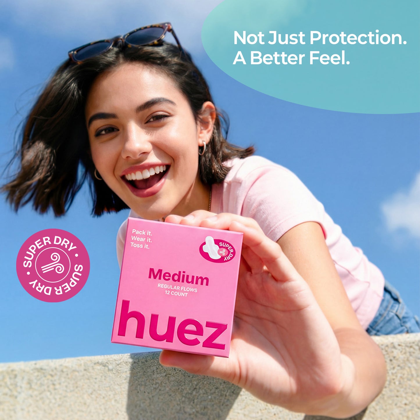 huez 100% Organic Cotton top sheet Sanitary Pads - Medium (24 Count) - 9.4 inch