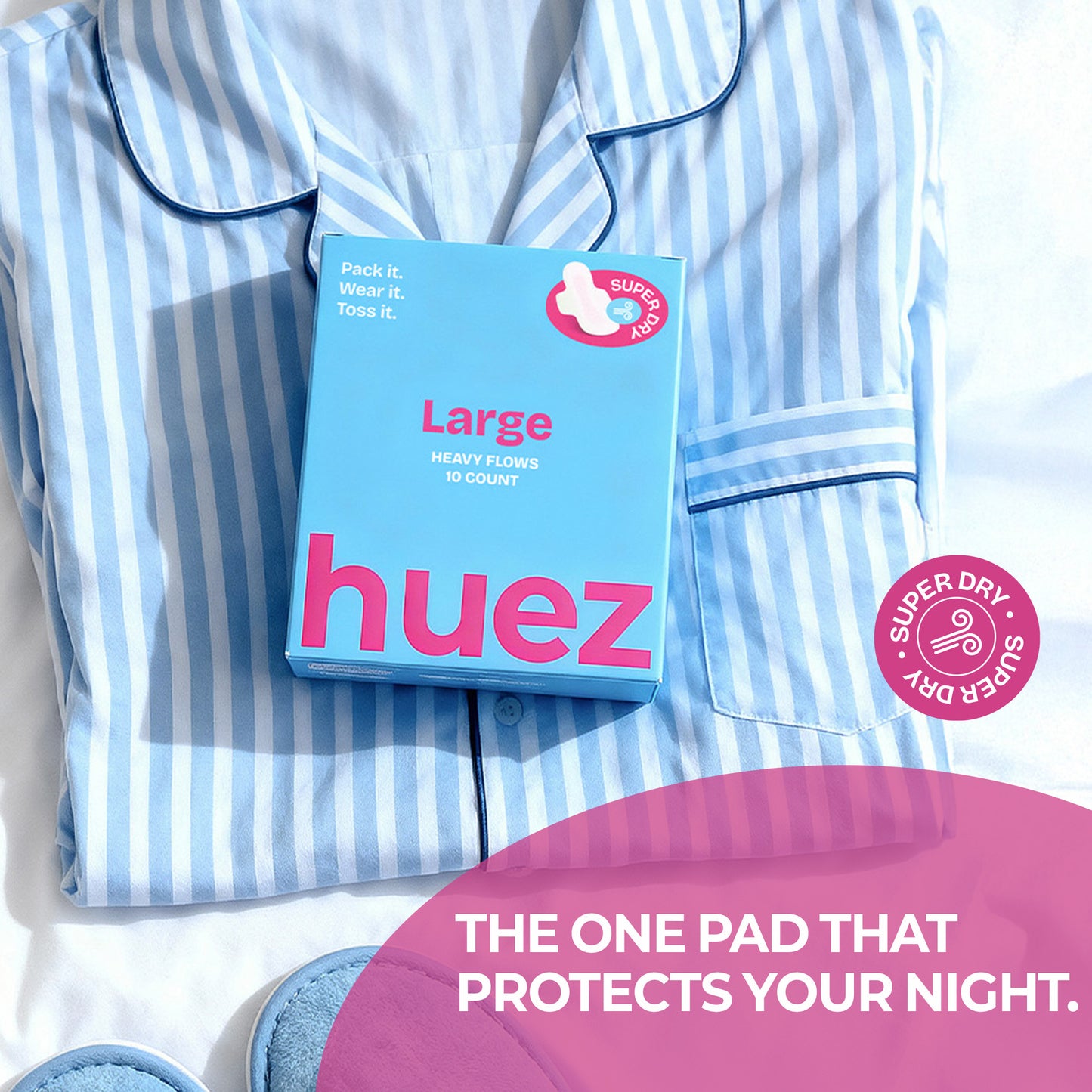 huez 100% Organic Cotton top sheet Sanitary Pads (Large 40 Pads / 4 Packs) - 11.4 inch