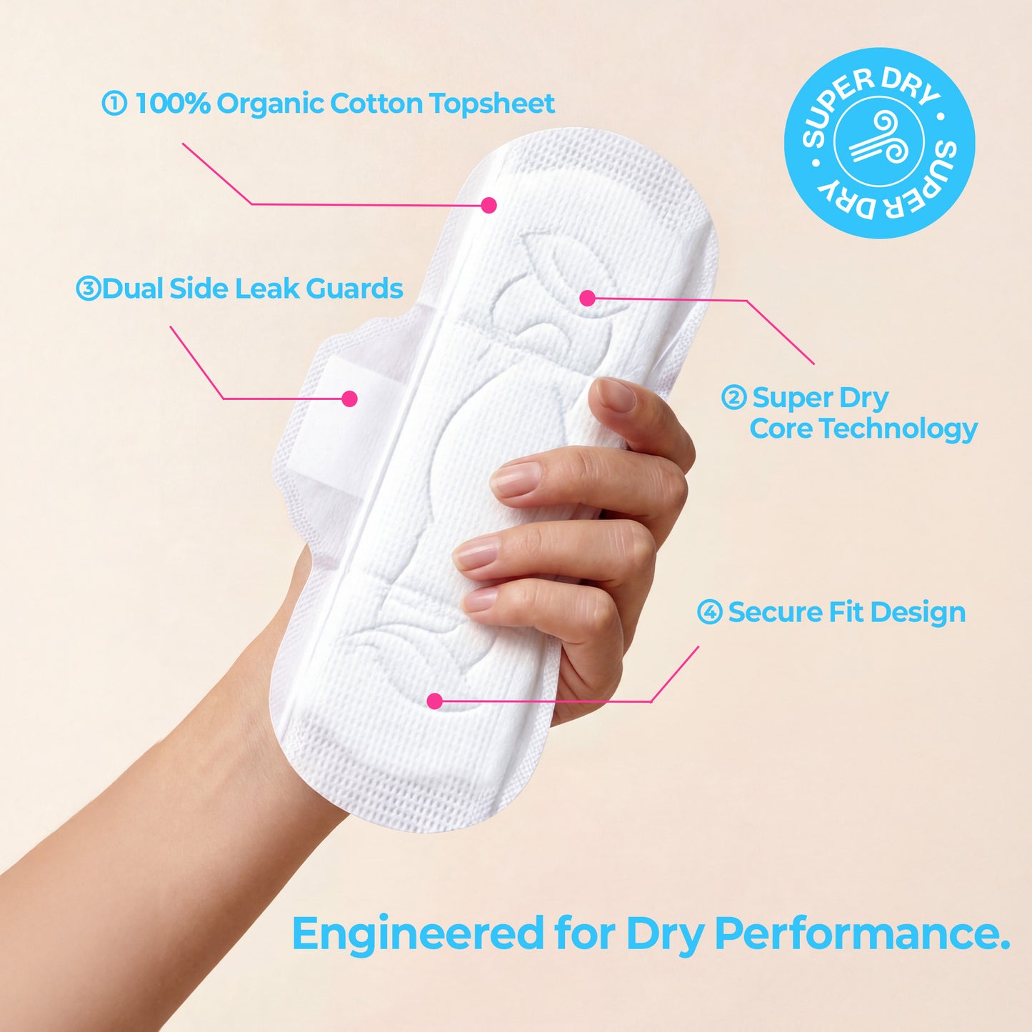 huez 100% Organic Cotton top sheet Sanitary Pads (Large 40 Pads / 4 Packs) - 11.4 inch